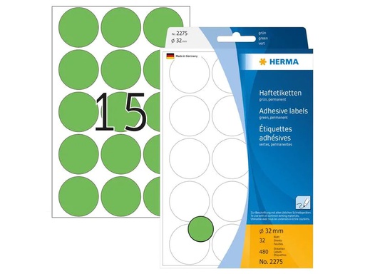 [90200269 1280088] HERMA Vielzweck-Etiketten 2275 Grün Ø 32 mm, 32 Blatt