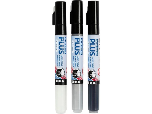 [90030554 981586] Creativ Company Acrylmarker Plus Color 3er Set, Schwarz; Weiss; Grau