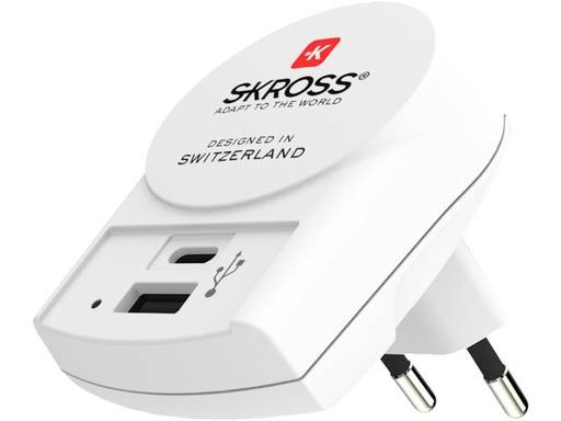 [90030709 1026277] SKROSS USB-Wandladegerät Euro, USB-A / USB-C, 27 W, Weiss