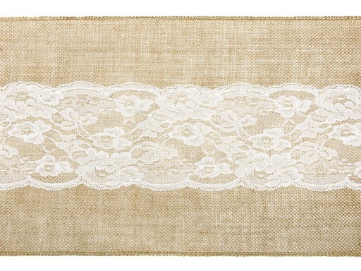 [90201727 1279906] Partydeco Tischläufer Jute mit Spitze 28 cm x 2.75 m, 1 Stück, Braun