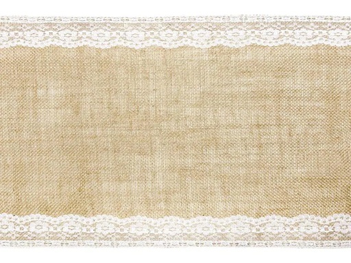 [90201744 1279904] Partydeco Tischläufer Jute mit Spitze 28 cm x 2.75 m, 1 Stück, Braun