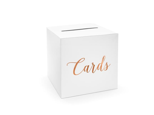 [90202761 1279963] Partydeco Hochzeitsaccessoire Kartenbox 24 x 24 cm, Weiss/Rosegold