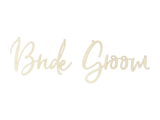 [90202810 1279899] Partydeco Hochzeitsaccessoire Stuhlschild Bride Groom 2 Stück, Braun