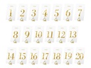 Partydeco Tischkarte Nummern 7 x 12 cm, 20 Stück, Transparent/Gold