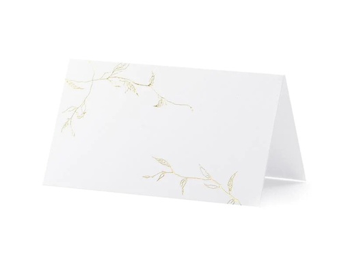 [90202979 1279912] Partydeco Tischkarte Zweige 9.5 x 5.5 cm, 10 Stück, Weiss/Gold