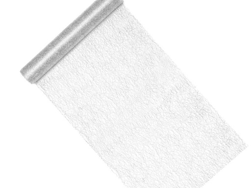 [90203114 1279907] Partydeco Tischläufer Fasernetz 36 cm x 9 m, Silber
