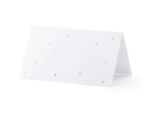 [90203145 1279909] Partydeco Tischkarte Punkte 9.5 x 5.5 cm, 10 Stück, Weiss/Gold