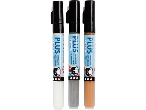 [90203148 1231119] Creativ Company Acrylmarker Plus Color 1-2 mm 3er Set, Weiss/Silber/Gold