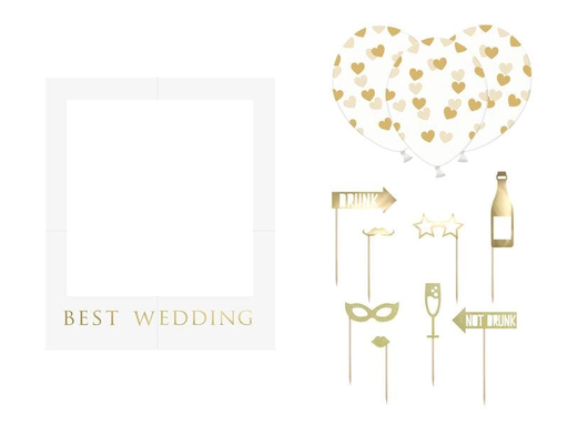 [90203224 1279956] Partydeco Hochzeitsaccessoire Photo Booth Best Wedding 12-teilig, Gold