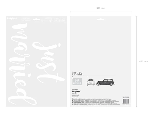 [90203381 1279984] Partydeco Hochzeitsaccessoire Autosticker Just Married 33 x 45 cm