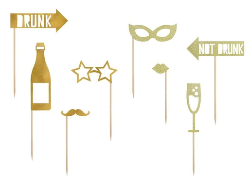 [90203402 1279957] Partydeco Partyaccessoire Photo Booth Lets Celebrate 8-teilig, Gold