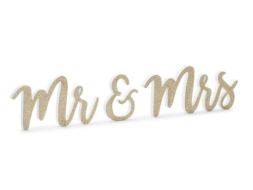 [90203441 1279864] Partydeco Hochzeitsaccessoire Holzschrift Mr &amp; Mrs 50 x 10 cm, Gold