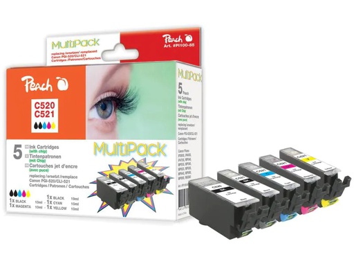 [90031430 314101] Peach Tintenset Canon PGI-520XL / CLI-521XL C, M, Y, 2x BK