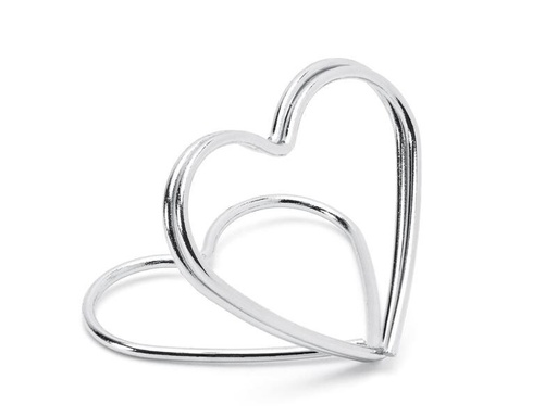[90203996 1279903] Partydeco Tischkarte Halter Herz 2.5 cm, 10 Stück, Silber