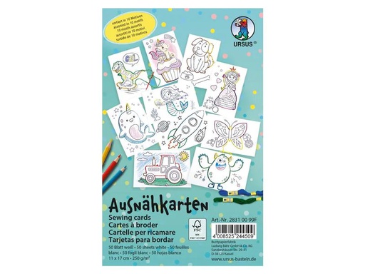 [90204088 1297675] URSUS Ausnähkarte 11 x 17 cm, 50 Stück, Weiss