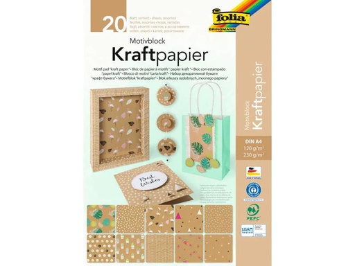 [90031630 1094681] Folia Kraftkarton Kraftpapier Motivblock  A4, 20 Blatt Braun