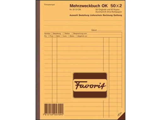 [90031764 1211610] Favorit Durchschreibeblock 156 x 210 mm Mehrzweckbuch, 50 x 2 Blatt