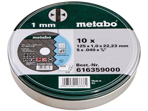 [90205811 1286954] Metabo Trennscheibe 125 x 1.0 x 22.23 mm, 10 Stück, in Dose