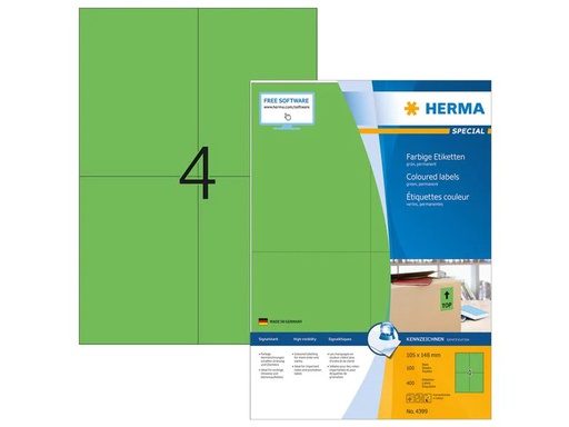 [90206202 1293591] HERMA Universal-Etiketten 105 x 148 mm Grün, 400 Etiketten