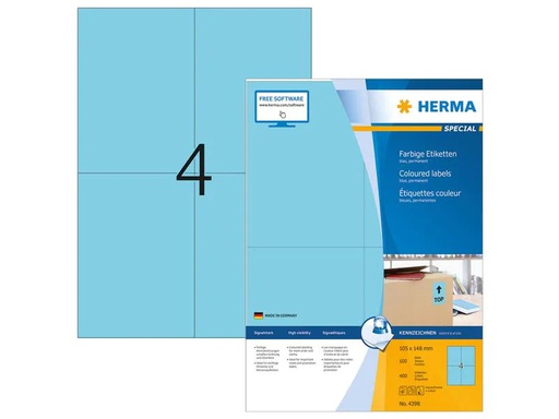 [90206350 1293590] HERMA Universal-Etiketten 105 x 148 mm Blau, 400 Etiketten