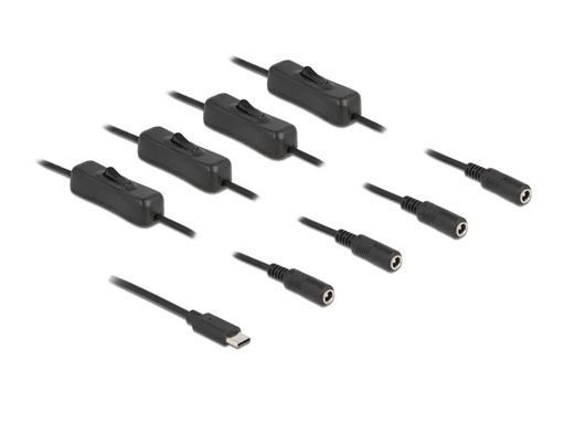 [90206835 1293991] Delock Hohlstecker Kabel USB Type-C zu 4 x DC mit Schalter 1 m
