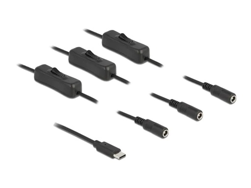 [90206921 1293990] Delock Hohlstecker Kabel USB Type-C zu 3 x DC mit Schalter 1 m