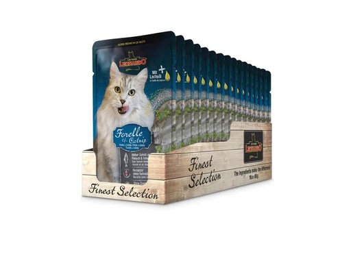 [90208515 1294552] Leonardo Cat Food Nassfutter Forelle &amp; Catnip, 16 x 85 g