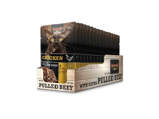 [90208521 1294563] Leonardo Cat Food Nassfutter Huhn &amp; Pulled Beef, 16 x 70 g