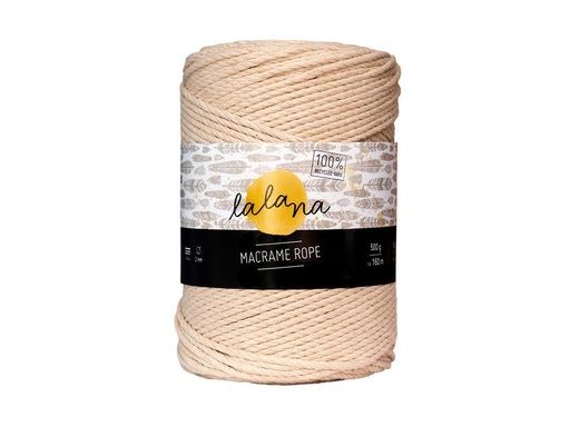 [90208600 1301191] lalana Wolle Macrame rope 2 mm, 500g, Beige