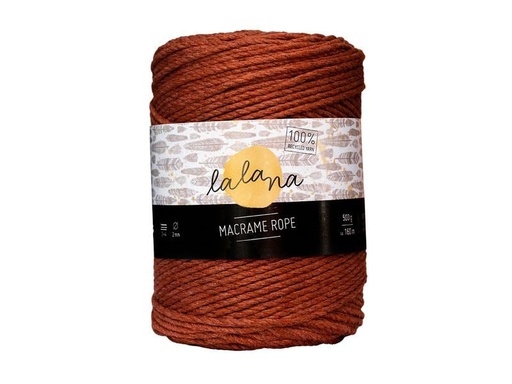 [90208896 1301189] lalana Wolle Macrame rope 2 mm, 500g, Rostbraun