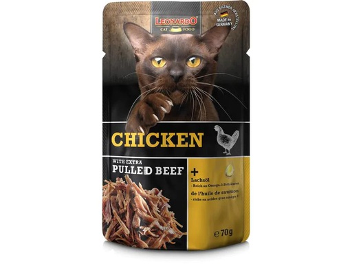 [90209088 1294507] Leonardo Cat Food Nassfutter Huhn &amp; Pulled Beef, 70 g