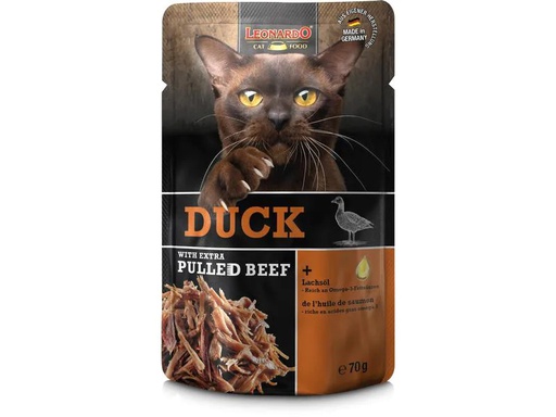 [90209100 1294510] Leonardo Cat Food Nassfutter Ente &amp; Pulled Beef, 70 g