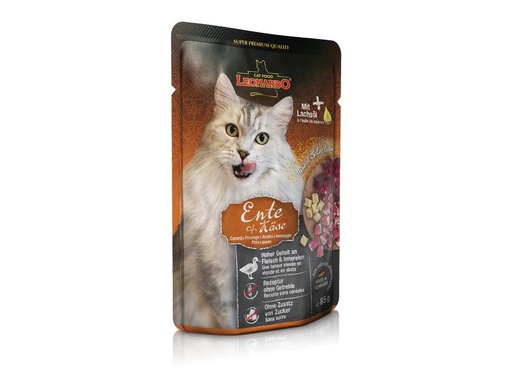 [90209144 1294495] Leonardo Cat Food Nassfutter Ente &amp; Käse, 85 g