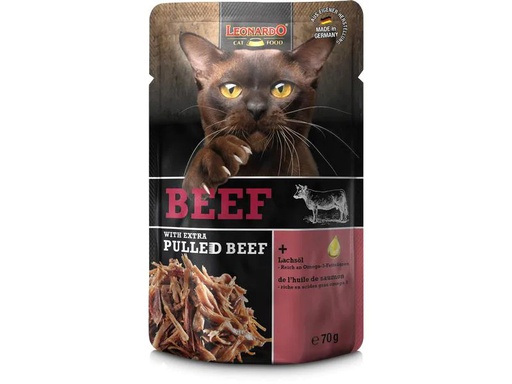 [90209155 1294506] Leonardo Cat Food Nassfutter Rind &amp; Pulled Beef, 70 g