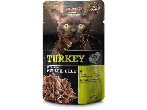 [90209161 1294508] Leonardo Cat Food Nassfutter Truthahn &amp; Pulled Beef, 70 g