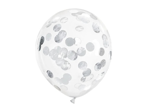 [90210754 1269838] Partydeco Konfetti Luftballon rund Ø 30 cm, Transparent/Silber
