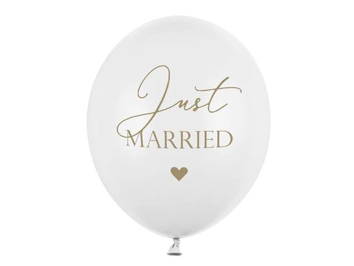 [90210755 1269856] Partydeco Luftballon Just Married Weiss/Gold Ø 30 cm, 6 Stück