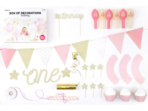 [90210792 1269822] Partydeco Partyset 1st Birthday gold 9-teilig, Gold/Rosa