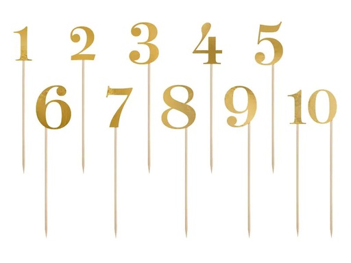 [90210800 1279892] Partydeco Tischkarte Nummern 26.5 cm, 10 Stück, Spiegelpapier, Gold