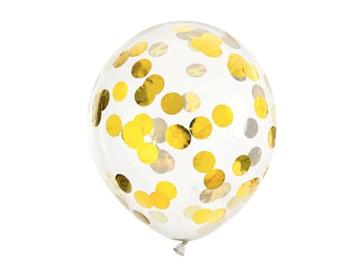 [90210877 1269837] Partydeco Konfetti Luftballon rund Ø 30 cm, Transparent/Gold