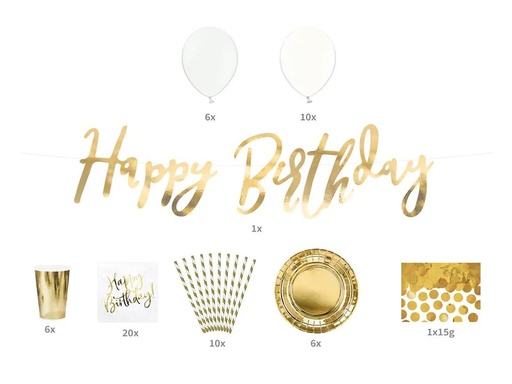 [90210890 1269818] Partydeco Partyset Birthday gold 7-teilig, Gold