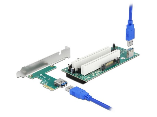 [90211300 1306853] Delock PCI-E Riser Karte x1 zu 2x PCI 32 Bit Slot mit 60 cm Kabel