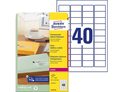 [90211763 1313922] Avery Zweckform Adressetiketten L4770-25 45.7 x 25.4 mm, 1000 Etiketten