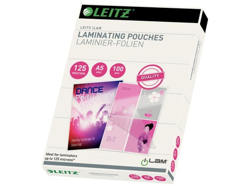 [90034076 627379] Leitz Laminierfolie A5, 125 µm, 100 Stück, Glänzend
