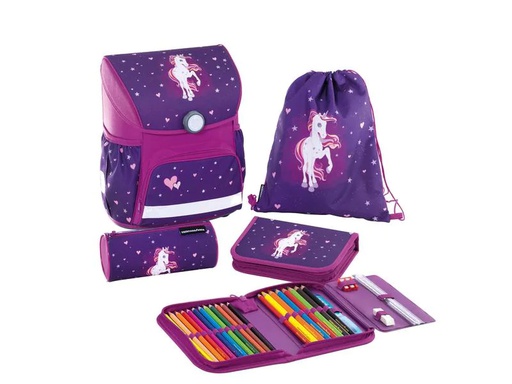 [90214615 1304206] Eberhard Faber Schulthek-Set EFAlino Einhorn 2021 4-teilig, Violett/Pink