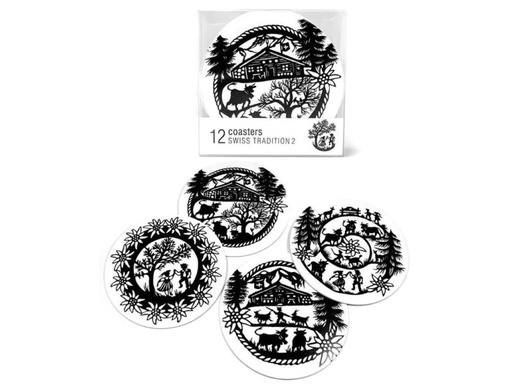 [90034167 1076475] Trendform Glasuntersetzer Swiss Tradition 2 12 Stück, Schwarz/Weiss