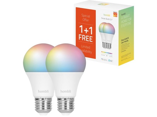 [90214913 1312077] hombli Leuchtmittel Smart Bulb, E27, 9W, RGB + CCT, 1+1 Pack