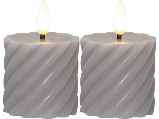 [90215089 1311359] Star Trading LED-Kerzen Set Flamme Swirl, Ø 5 x 7.5 cm, Grau, 2 Stk