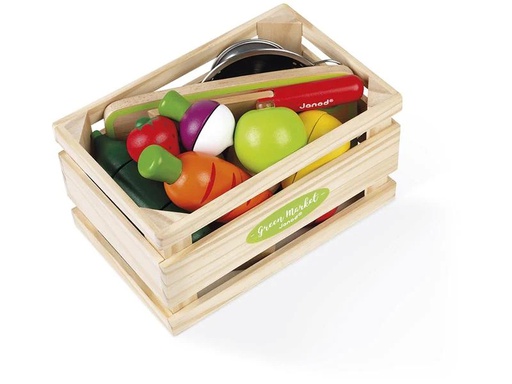 [90215708 1321252] Janod Obst- und Gemüse-Set «Green Market» mit Zubehör im Kasten