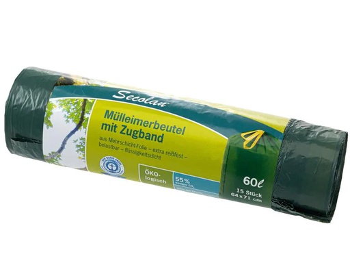 [90216034 1320513] Haushaltsware Müllbeutel pRolle 60 l, 15 Stück, Grün